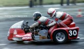 Jock Taylor and Lewis Ward aboard their Hillman Imp powered sidecar at East Fortune in late1976. Copyright Ronnie Weir