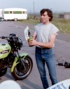 Joe Toner at Knockhill celebrating in fine style in 83